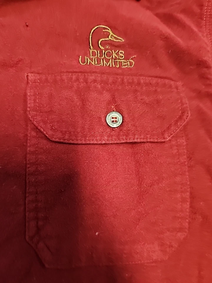 Ducks Unlimited Logo Red Chamois Long Sleeve Button Front Shirt Mens Medium - Image 4 of 4