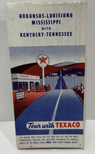 Vtg. Tour with Texaco Gas Station Road Map Arkansas-Louisiana Mississippi As Is