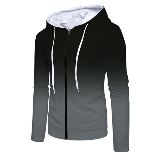 Men's Long Sleeve Zipper Hoodie Sweatshirt Gardient Prin Full Zip Outdoor Coat - Picture 20 of 47