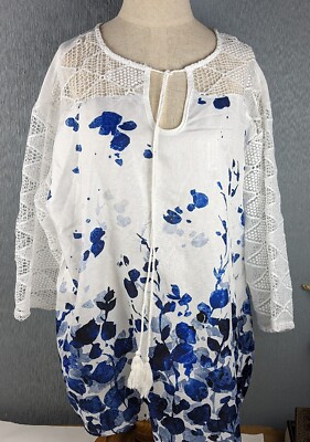 Misslook Tunic Top Floral Lace Blue & White Suze 3XL Boho Summer Spring 