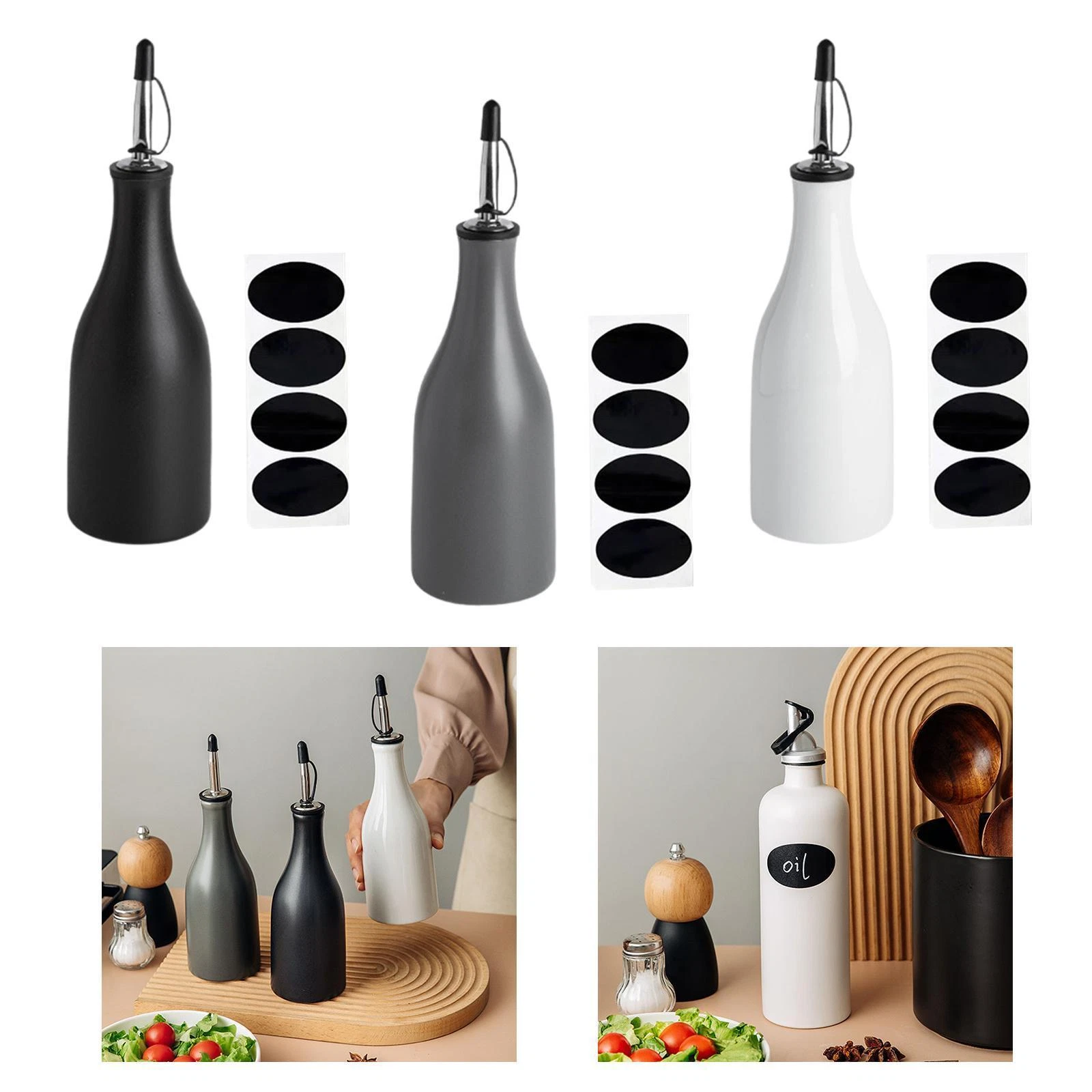 Cooking Oil Bottle Ceramic Large Capacity 300ml Shoyu Sauce Dispenser Bottle