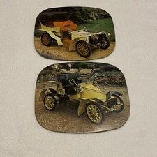 2 Vintage Trivet Hot Plates Pads Pictures Of 2 Old Vehicles Cars