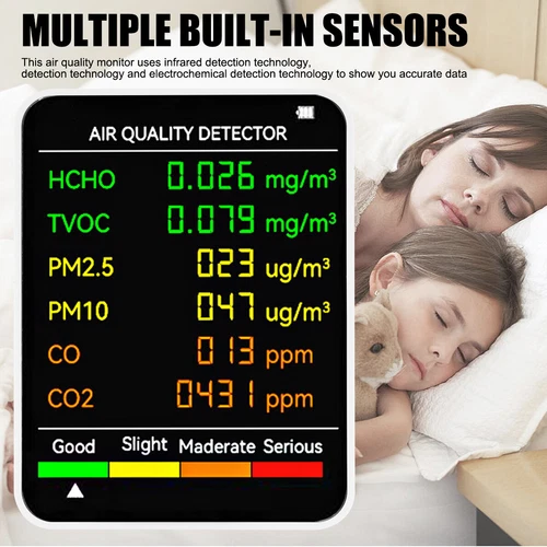 6 IN 1 Air Quality Monitor PM2.5 PM10 HCHO TVOC CO2 Tester Formaldehyde Monitor - Picture 4 of 13