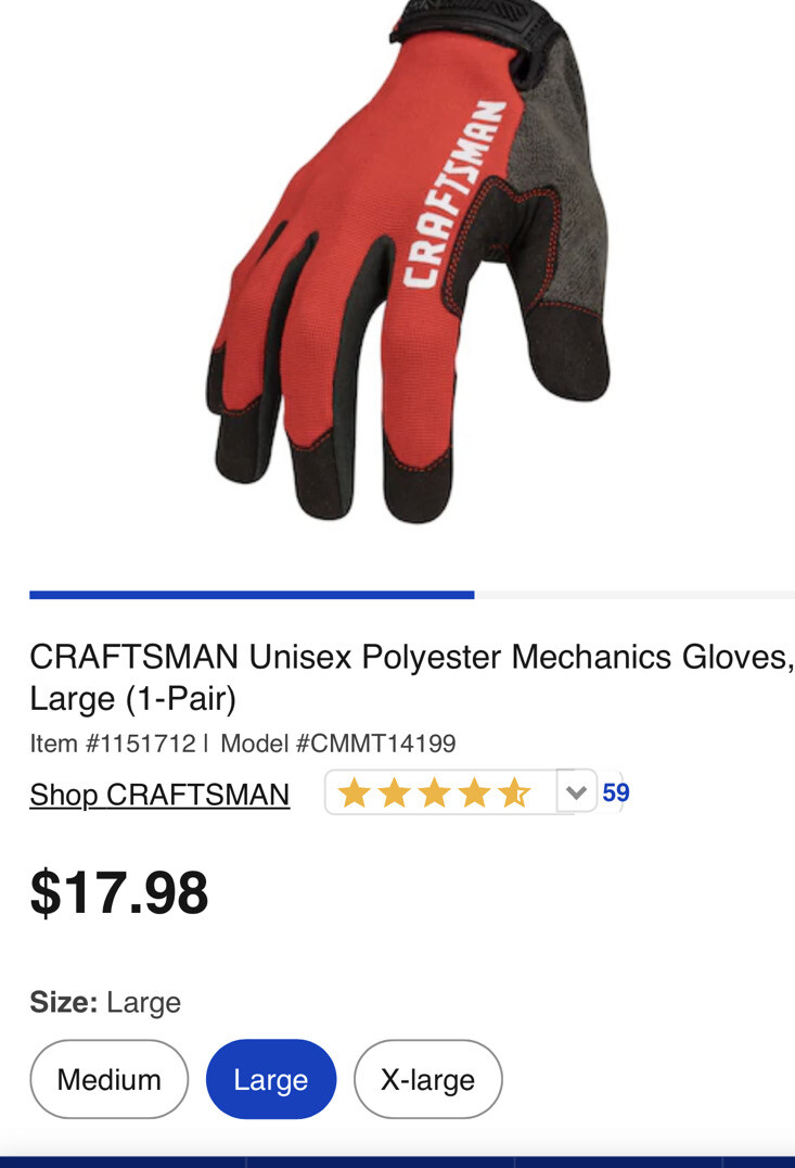 Polyester Craftsman Mechanics Glove Craftsman Mechanics Glove