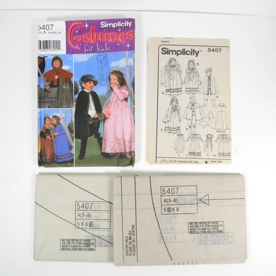 Simplicity Costume 5407 Kids Princess Knight Medival Sewing Pattern Sz 3-8 Uncut - Image 2 of 4