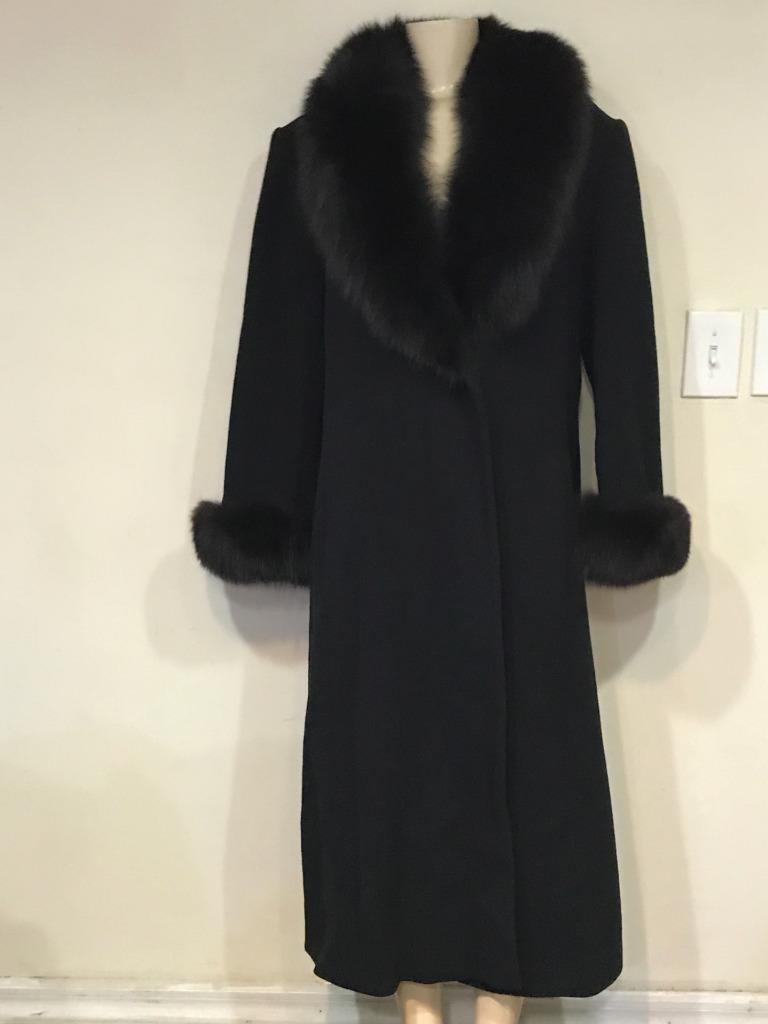 Marvin Richards Women's Winter black fox fur lambswool long coat Party ...
