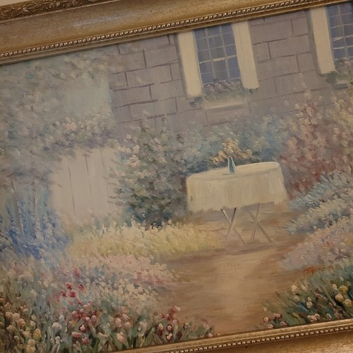 Vintage Framed Signed Painting of Garden, Landscape Painting, Flowers, Certified - Picture 3 of 8