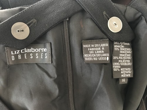Nuevo con etiquetas Vestido Liz Claiborne Negro Manga Corta Vaina LBD Profundo Espalda en V Cerradura Talla 14 - Imagen 6 de 6