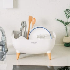 Nineware Kitchen Counter Compact Dish Drying Rack with Rotatable Drain & Holder