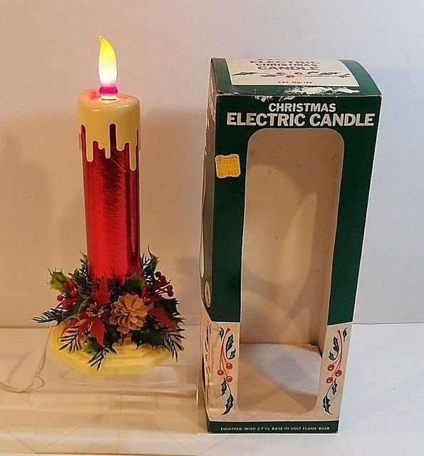 Vintage Red Foil Christmas Electric Candle Light ACLA Inc Org Box