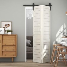 3-12FT Bifold Sliding Barn Door Hardware Kit Black Flat Track Modern for2/4 Door