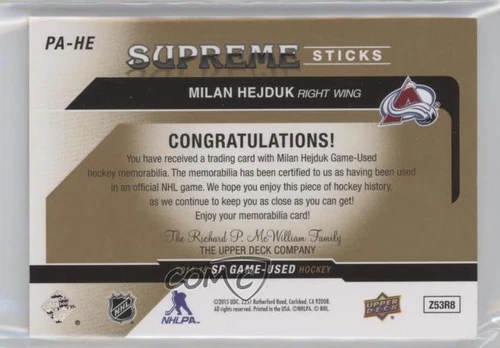 2014 15 jeu SP bâtons/gants/patins Supreme d'occasion /12 Milan Hejduk #PA HE