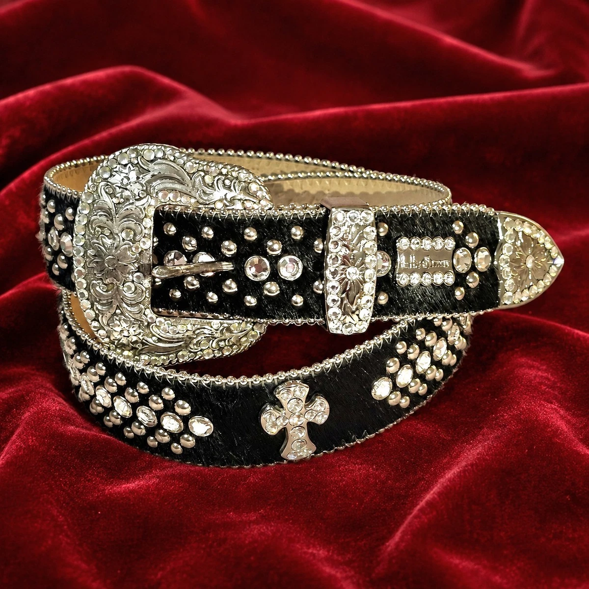 BB Simon Black Leather Western Belt MCM Italy Silver Horseshoe Buckle 40 Inch Coming Soon BB Simon Belts!  main image 2