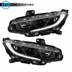 Headlights For Honda Civic 2016-20 2021 Projector Black Halogen W/DRL Right+Left