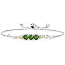 925 Sterling Silver and 10K Yellow Gold Green Chrome Diopside and White Lab