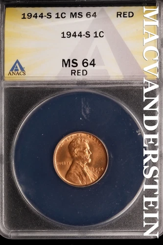 1944-S Lincoln Wheat Cent - ANACS MS 64 Red - Scarce  No Reserve  #SLK671
