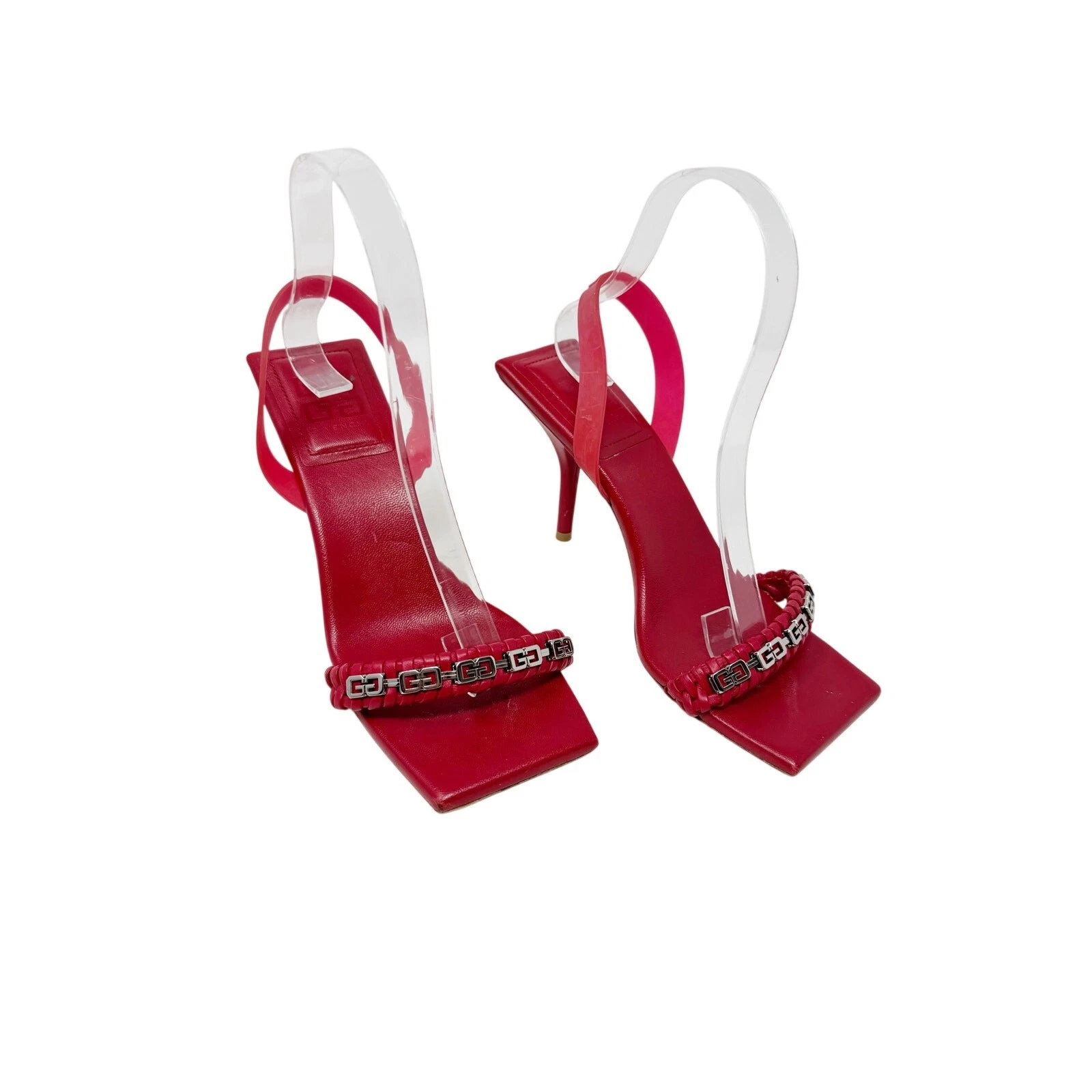 Givenchy — Givenchy Show Red Leather Slingback Pumps Red Rubber Logo Strap Size 37