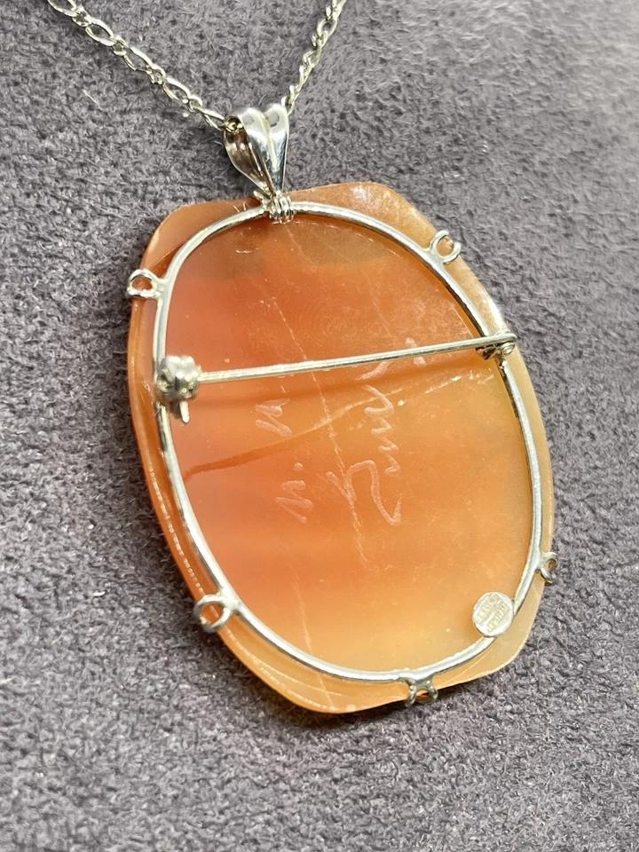 Ciondolo/Spilla Cammeo Corniola 45 Mm -Medusa- In Argento 925 Inciso A Mano - Immagine 4 di 4