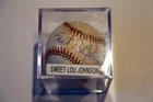 SWEET LOU JOHNSON LOS ANGELES DODGERS VINTAGE AUTOGRAPHED BASEBALL WITH SHOWCASE