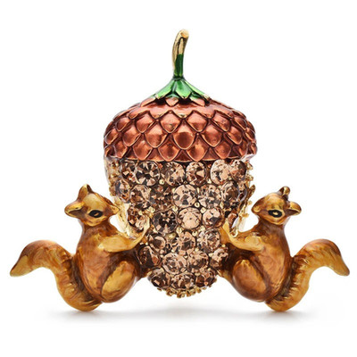 Cute Squirrel Pinecone Brooch Enamel Animal Rhinestone Pin Gift Unisex Brooches
