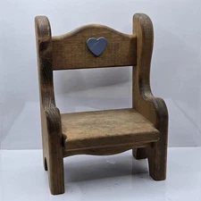Vtg. Handcrafted Doll/Teddy Bear Chair Bench Wood High Back Cut  Heart 9” T.