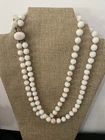 Trifari VTG Milk Glass Faux Angel Skin White Coral Beads Double Strand Necklace
