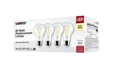 4 Pack Satco S12463 LED Filament 120V 8W =60W A19 Medium E26 3000K Soft White