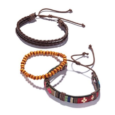 Rogue Accessories Mens Bracelets OS Red Brown Woven Braided Beaded Boho Set