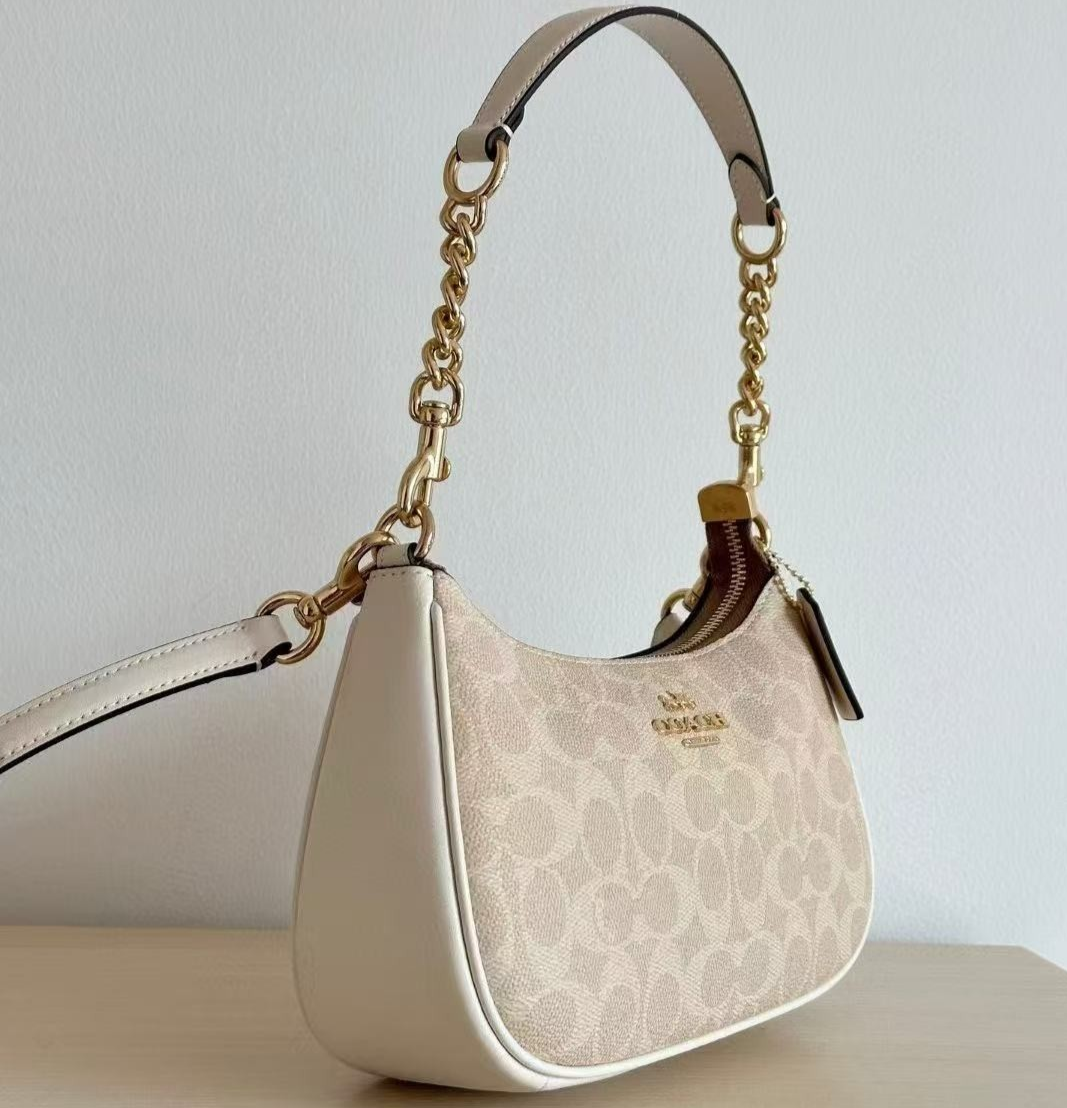 Coach Teri Shoulder Bag In Signature Canvas Gold /Chalk/Brown