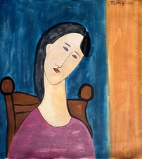 Amadeo Modigliani Signed Italian Modernist Oil Painting on Canvas-Figurative Art