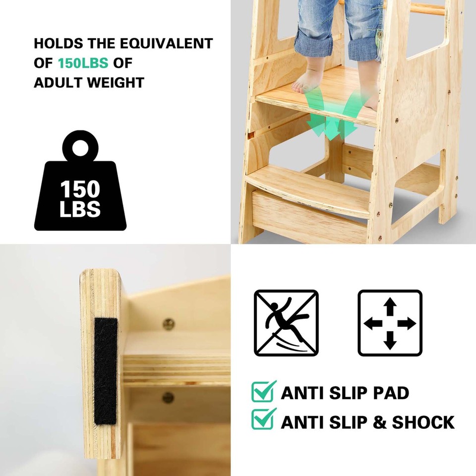 Kitchen Buddy Kids Step Ladder Stool Toddler Learning Tower Safety Bar ...