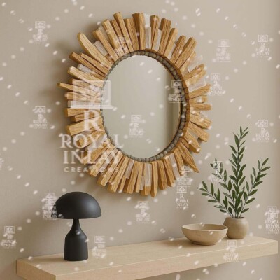 Sunburst Mirror with Selenite & Driftwood   Natural Crystal Accent Wall Piece
