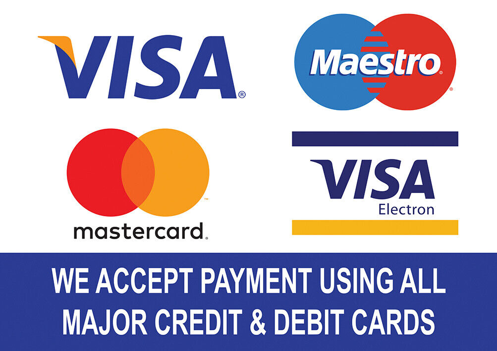 Sign Notice Sticker All Major Credit &amp; Debit Cards Accepted Here Mastercard  Visa | eBay