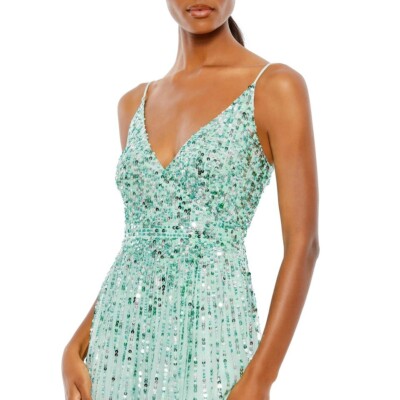 MAC DUGGAL 10928 Sequined Sleeveless Wrap Over A-Line Gown Mint 10 NEW