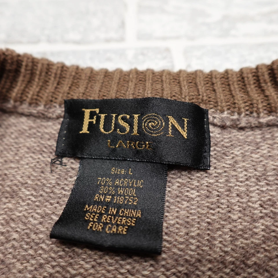 Suéter Fusion Para Hombre Grande Marrón Mezcla de Lana Argyle Grampa Cuello Redondo Foto 2 de 4