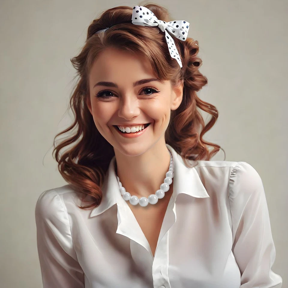 auffällige Perlenkette Acryl rot schwarz weiß große Perlen Halskette Kette 50 cm - Bild 2 von 4