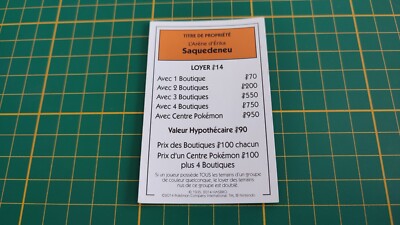 Saquedeneu Eigentumstitel Münze Spiel Monopoly Pokemon Kanto Edition #C43