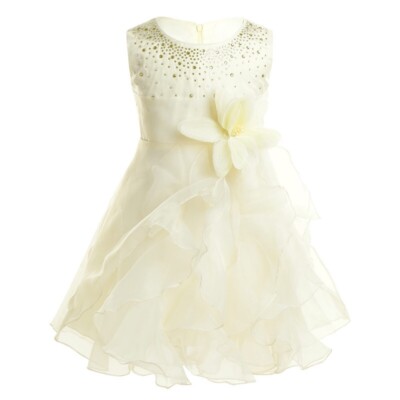 Yellow Girls Dress 3D Large Flower Birthday Party Gown & FREE Headband Lillian