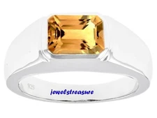 Natural Citrine Gemstone with 925 Sterling Silver Ring for Men's #0849