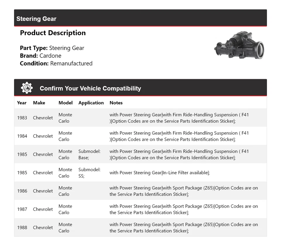Для 1983-1988 Chevrolet Monte Carlo руль Cardone 1984 1985 1986 1987 - Изображение 2 из 4