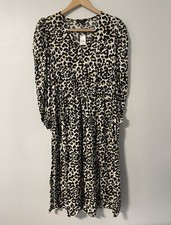 Banana Republic Womens Leopard Print Midi Dress V-neck Puff-sleeve M Petite NWT