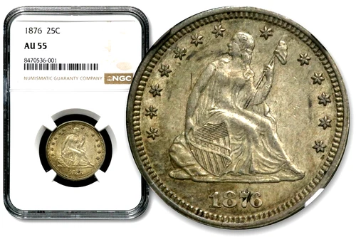 1876 Seated Liberty Silver Quarter 25 Cents - NGC AU 55  CC998