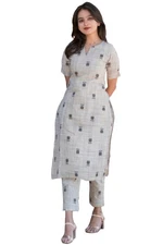 GoSriKi Women's Rayon Viscose Straight Printed Kurta with Pant