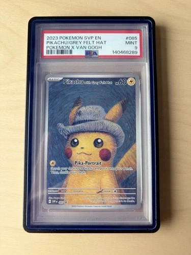 2023 POKEMON BLACK STAR PROMO #085 PIKACHU/GREY FELT HAT POKEMON X VAN GOGH PSA9