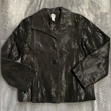 Chico's Genuine Leather Jacket 1 Small Womens Shiny Snake Print Black