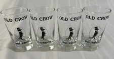 Old Crow Bourbon Whiskey Bar Glass FOUR Libbey Highball Style Glasses Kentucky 