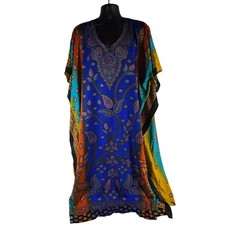Sante Classics Womens One Size Kaftan Dress Maxi Bright Paisley Print V Neck