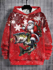 Red Snowflake Christmas Hoodie 3D Print Holiday Winter Pullover Sweatshirt