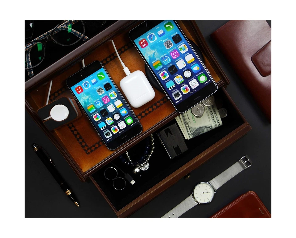 Pecan Brown Wooden Multi-Device Charging Station and Valet - Image 4 of 4