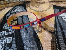 Vintage NEW 90s Justin Leather Beaded Belt Southwestern Size 28 Red Silver Tone